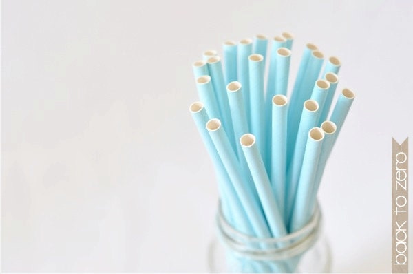 Paper Straw Solid Color - Pastel Blue x 25