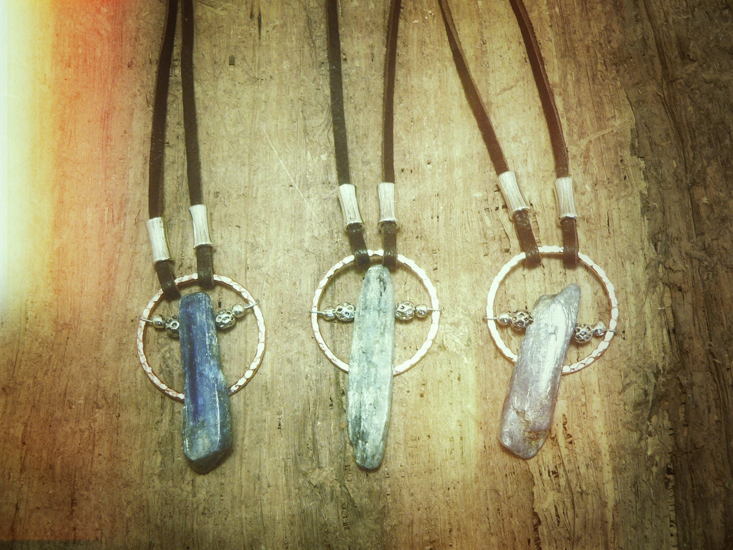 Kyanite Talisman NECKLACE- Natural Blue Kyanite, Silver, Copper and Leather