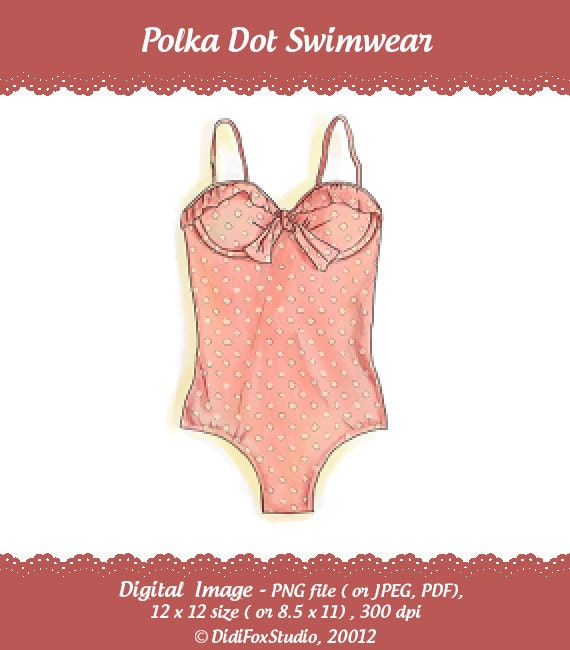 Printable Digital Illustration for DOWNLOAD - Polka Dot Swimwear . Item number S0019 - DidiFox
