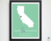 State CA Wedding Art Print // Custom Anniversary Present // Bridal Shower Gift// Personalized Wedding Gift // Special Date Art // 8x10