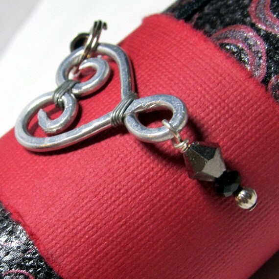 Swirl Heart Grey & Black Crystal Phone / Purse Charm