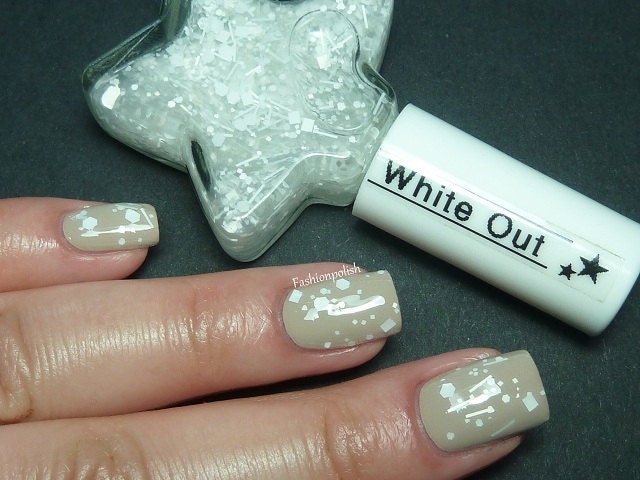 Custom Blended Nail Polish - "White Out" - White Square Hexagon Bar Glitter - Lacquer