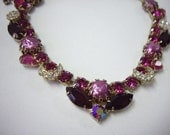 Vintage Pink and Burgundy Juliana Style Rhinestone Necklace