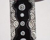 modern minimal art ooak pendant, one of a kind, black and white, hand drawn, hand painted