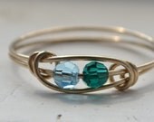 Mothers love knot ring with two Swarovski Crystal birthstones your choice 14 karat gold filled wire made to order jewelry