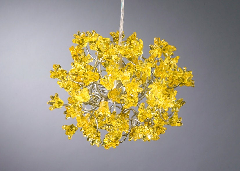 Hanging lamp. Yellow flowers.