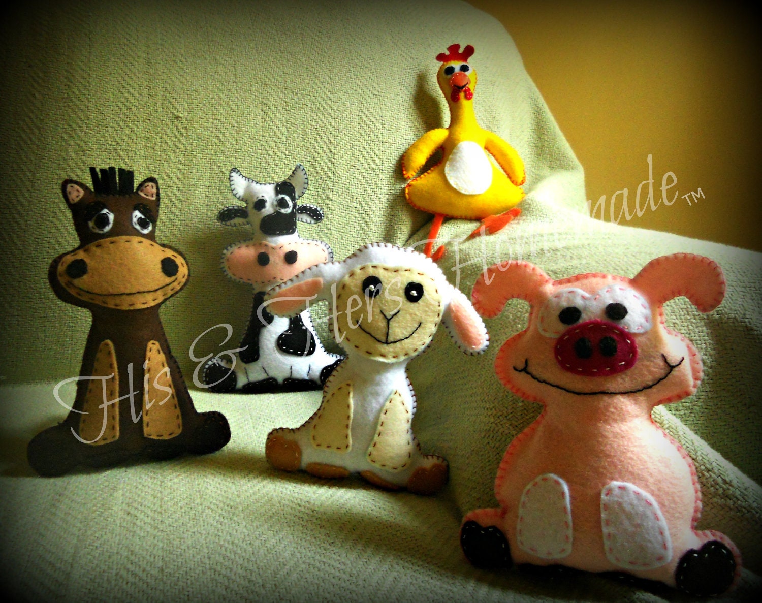 Stuffed Dolls Farm Animals Felt Toys Plush Chicken Pig Horse Cow Sheep