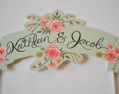 Custom Cake Topper Bride and Groom Handpainted Names-Peach and Mint
