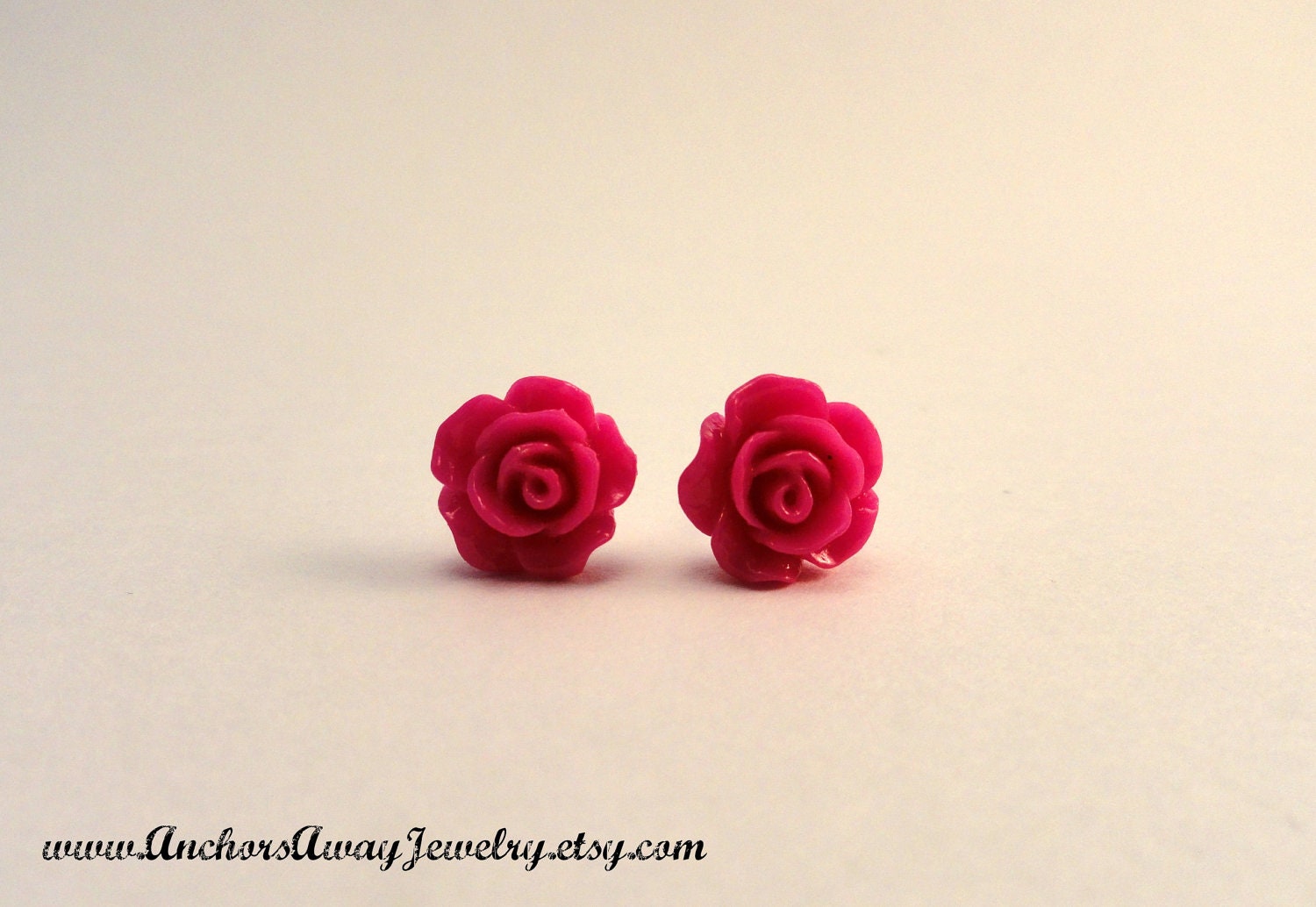 Hot Pink Rose Stud Earrings - Flower Stud Earrings