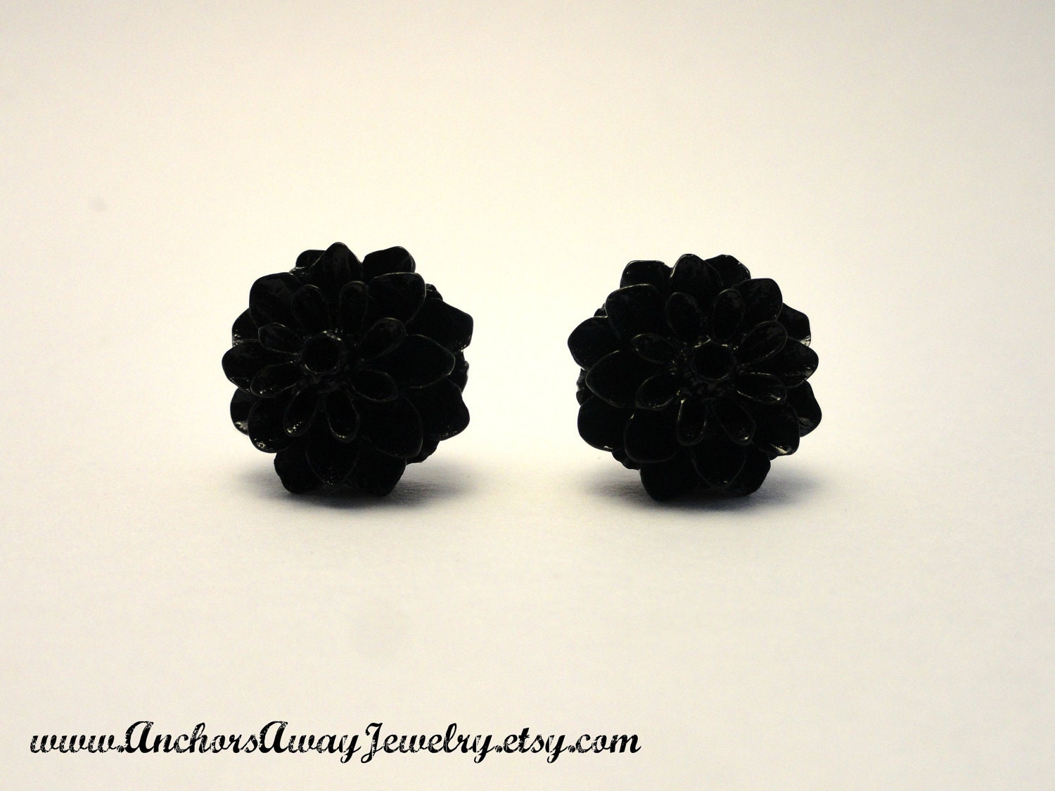 Black Dahlia Stud Earrings - Vintage Inspired Dahlia Earrings