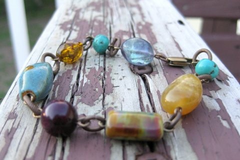 Lampwork Bracelet, Lampwork Glass Bracelet, Beaded Bracelet, Gemstone Bracelet, Bead Mix Bracelet, Fashionable Bracelet