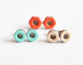 Color Block Earrings. Mint Coral Cream. Geometric Earrings. Upcycled Earrings. Industrial Chic. Everyday Earrings. - MintRainbows Color Block Earrings. Mint Coral Cream. Geometric Earrings. Upcycled Earrings. Industrial Chic. Everyday Earrings. - MintRainbows