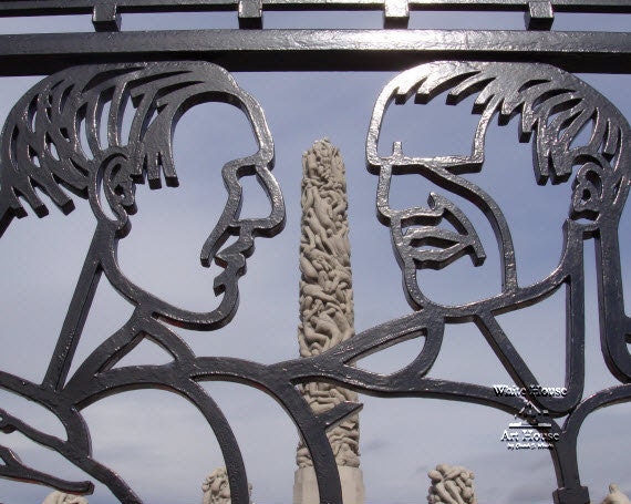 Vigeland Sculpture Park in Oslo, Norway - Monolith through Wrought Iron Gate - Travel Photograph / multiple sizes & canvas wraps available