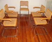 Five Vintage Modern Cesca Cane & Chrome Dining Chairs Set of 5 Mid Century Kitchen Chairs