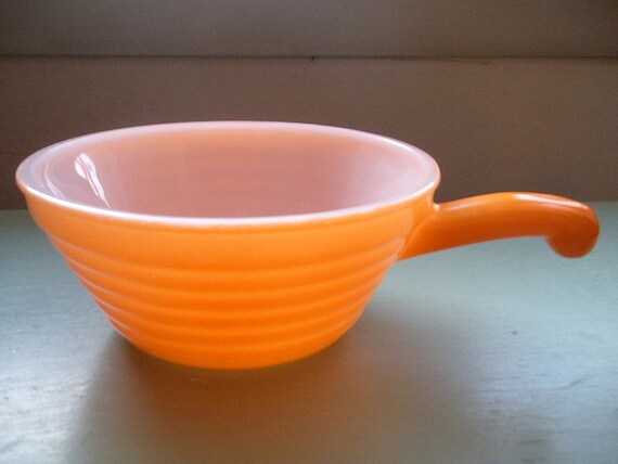 Vintage Fire King Orange Soup Bowl with Handle by TheNostalgiaTree