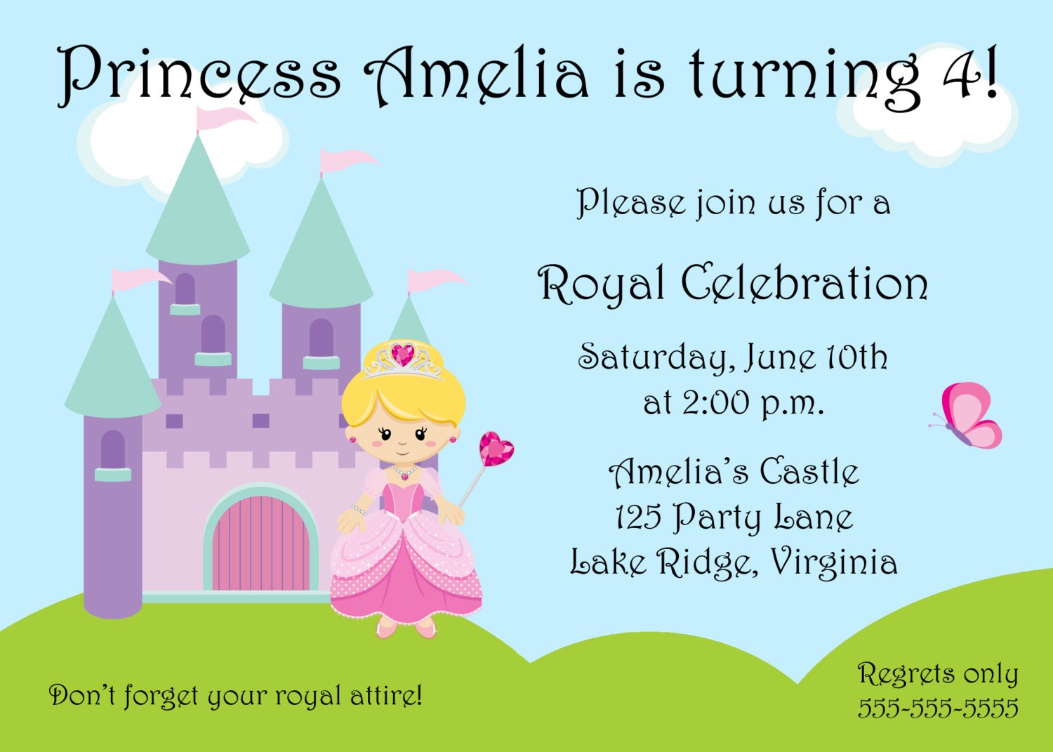 Printable Princess and Castle Birthday Invitation Il_570xn