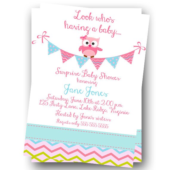 Printable Pink and Blue Owl Baby Shower Invitation Il_570xn