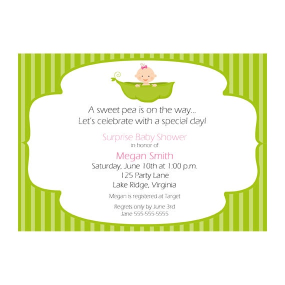 Printable Girl Pea in a Pod Baby Shower Invitation Il_570xn