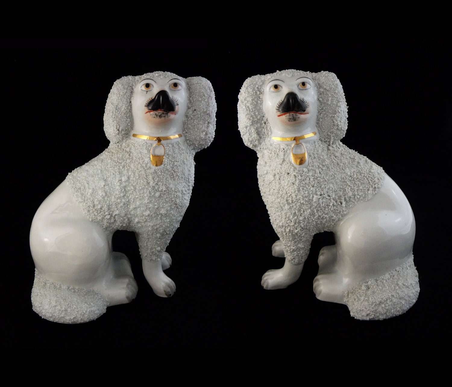 Pair White Large 10" Tall Staffordshire Style Poodle Dog Figurines