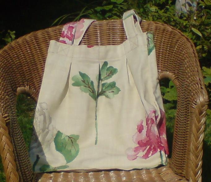 Reusable Fabric Tote Bag, Cream with Flower Print, Pleated Front, made ... Reusable Fabric Tote Bag, Cream with Flower Print, Pleated Front, made ...
