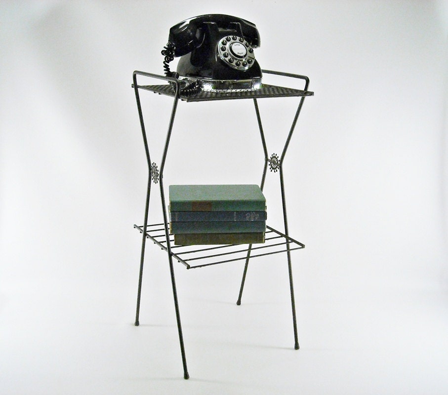 Vintage Metal Phone Table Stand Atomic 1950s by silverbranchhome