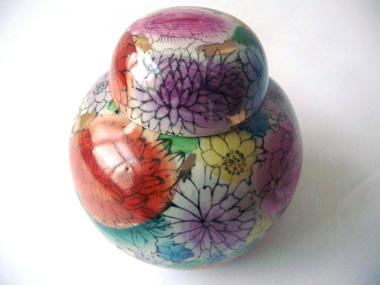 Vintage Colorful Hand Painted China Porcelain Pot - Vase