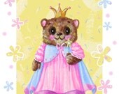 Princess bear,  baby girl nursery, girl room decor, bear, princess art, fairy tale pictures, baby room decor, flowers, wall art for kids