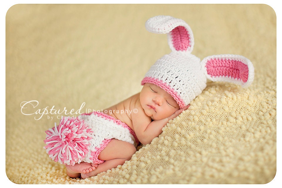 Baby Girl Bunny Hat MUST SEE Too Cute Newborn Baby Boy or Girl Crochet Bunny Hat/Diaper Cover More Colors Easter Set