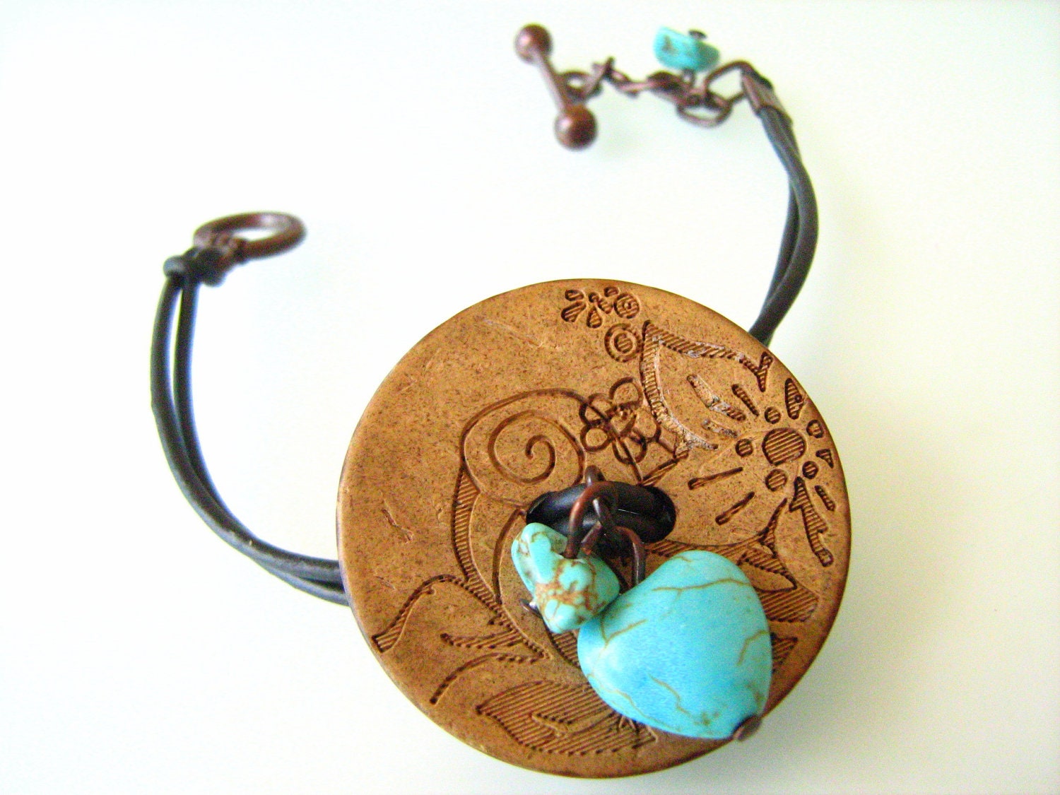 Dark Brown leather cord button bracelet