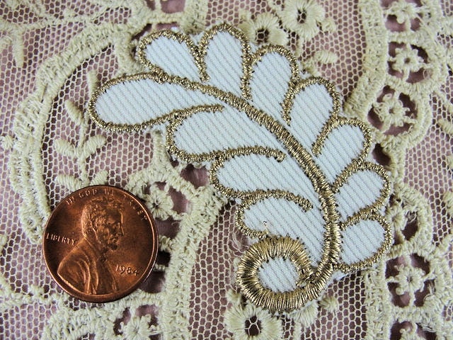 Lovely Vintage 1920s French Applique Rich Gold Metallic Lame Embroidery For Bridal Wedding Hats Flapper Clothing Jazz Age Great Gatsby Era