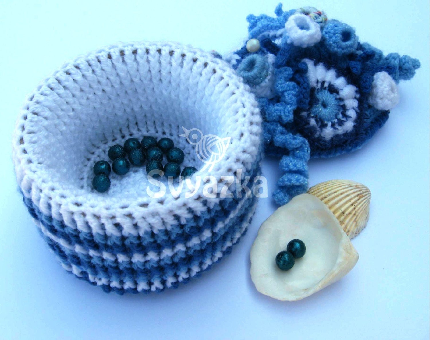 OOAK crochet freeform blue marina jewelry box