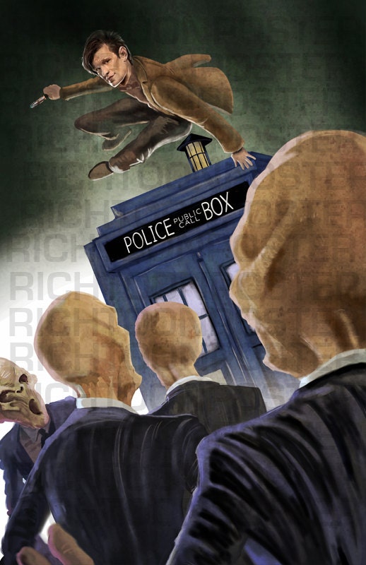 Poster Doctor Who against the Silence Jumping over the TARDIS Matt Smith Illustration Digital Painting 8.5 x 11 unframed