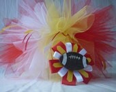 Custom baby tutu and hair bow set. Kansas City Chiefs NFL football theme - red, white and yellow. Handmade.