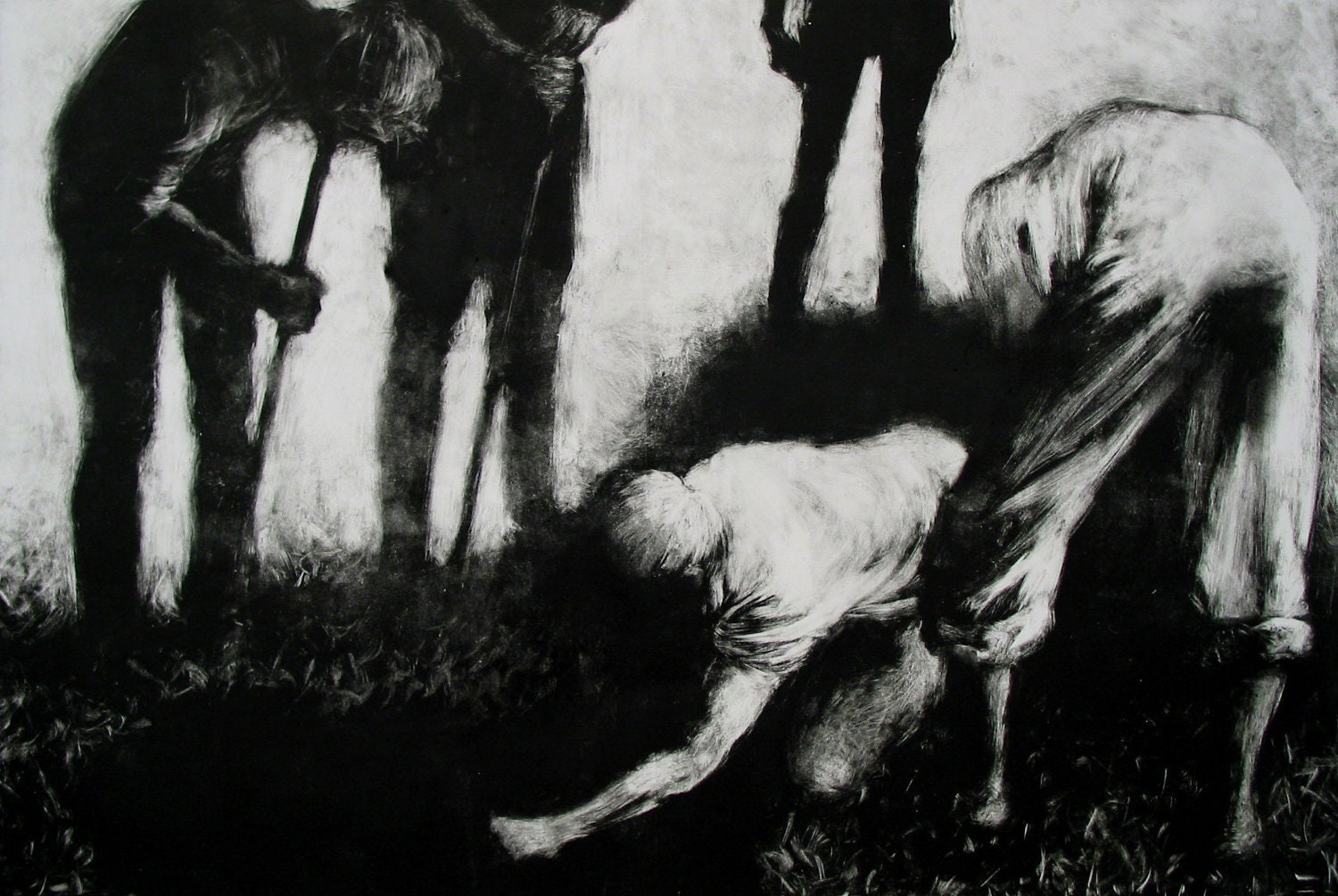 Haunting Figure Print Black Landscape Dark Creepy Spooky Hand Pulled Fine Art Monotype "Morning"