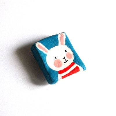 Bunny fridge magnet handmade clay painted home decor decoration kitchen cute gift idea red white blue