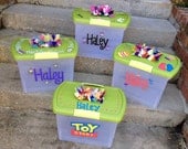 Cute, Fun, Functional: Custom, hand-painted large plastic storage container w/ latching lid & funky handle for kids
