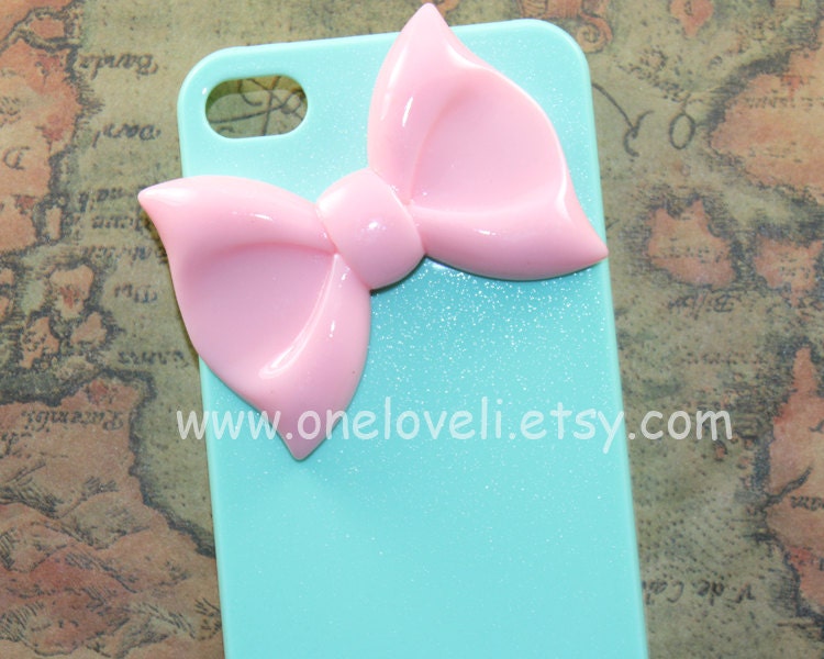 Mint Green  iPhone 4 case with pink bow, Apple Iphone 4 Case, Iphone 4s Case