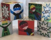 Boys Super Hero Comic Strip Wood Blocks Retro Personalized Nursery Room Decor Baby Shower Decoration Birthday Party Toddler Building Toys