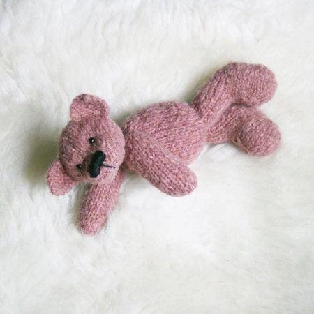 COCO pink knitted teddy bear toy, adorable soft plushie and perfect comfort creature for young and old