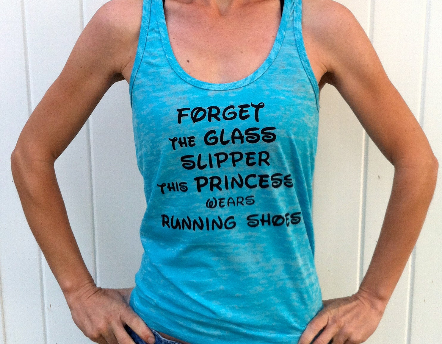 Forget the Glass Slipper This Princess Wears Running Shoes White Burnout Tank Top