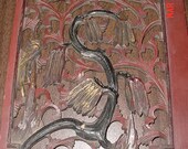 Antique CHINESE Handcarved TEMPLE ART Plaque: Ch'ing Dynasty, Red/Gold, Rare/Unusual/Old, Delicately  Made