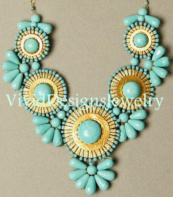 Turquoise Statement Necklace- Anthropologie - Bib Necklace - Bubble Necklace - J Crew - Big - Bold - Trendy Jewelry- Blue Necklace- Jewelry