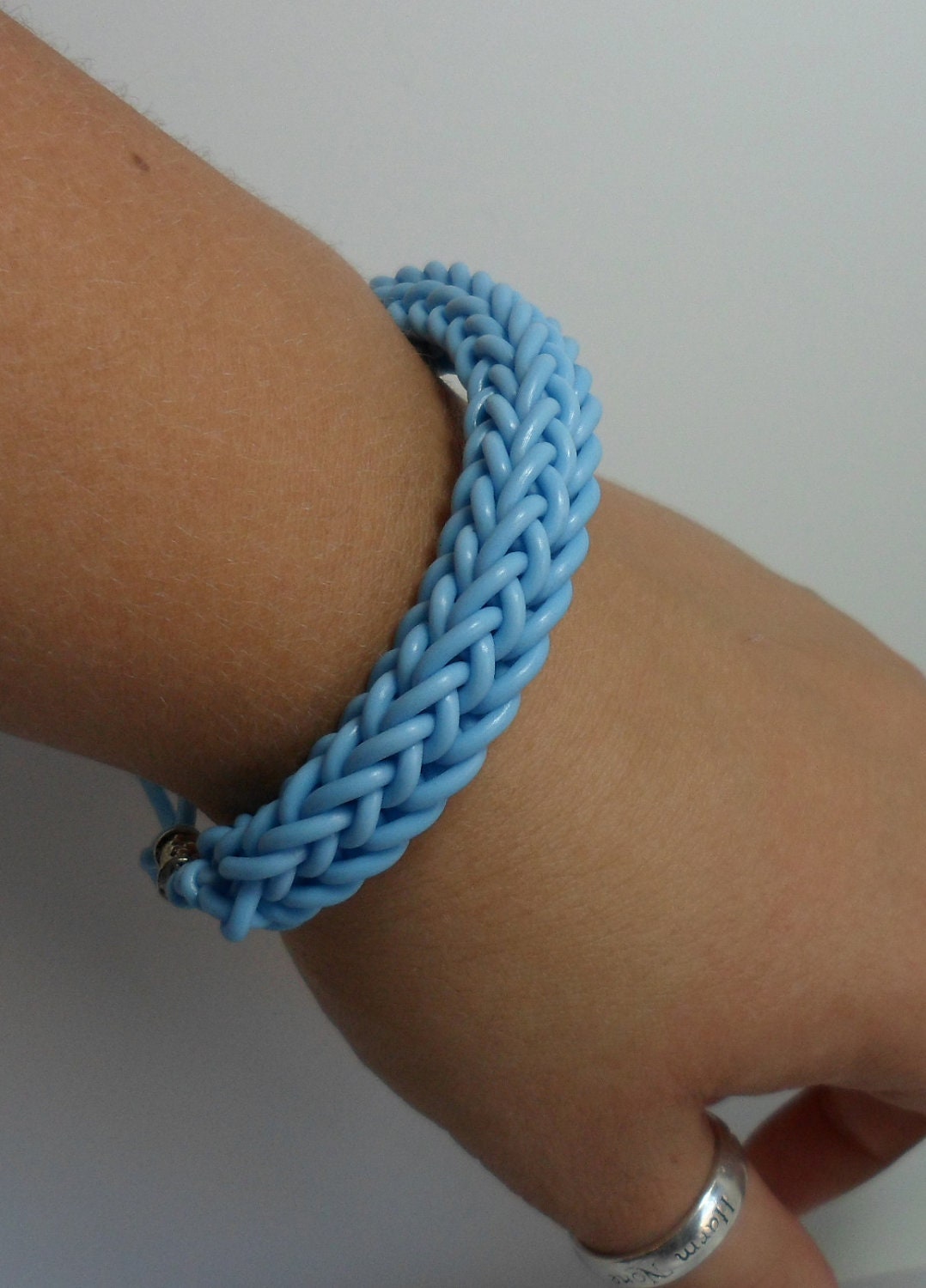 Baby Blue and Silver Woven Rubber Bracelet