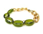 SALE Blair Arm Candy Penthouse Plastic Link Bracelet - Plastic Translucent Olive Green Links Chunky Textured Gold Curb Chain Bracelet