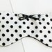 White with Black Polka Dot Sleep Mask/Eye Mask with a Soft Black Fleece backing topped with a cute Black with White Polka Dot Bow