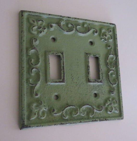 Double Light Switch Plate/Metal Switch Plate Cover/Switch Cover/Shabby Chic Switch Plate/Green Switch Cover/Cottage Style