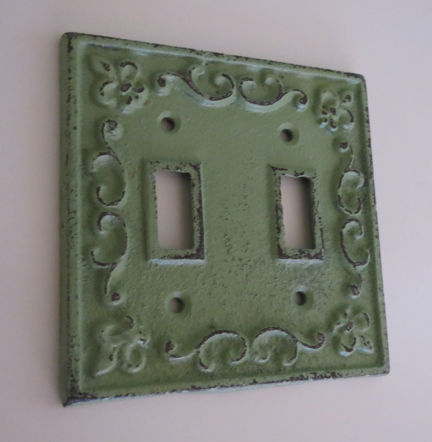 Double Light Switch Plate/Metal Switch Plate Cover/Switch Cover/Shabby Chic Switch Plate/Green Switch Cover/Cottage Style