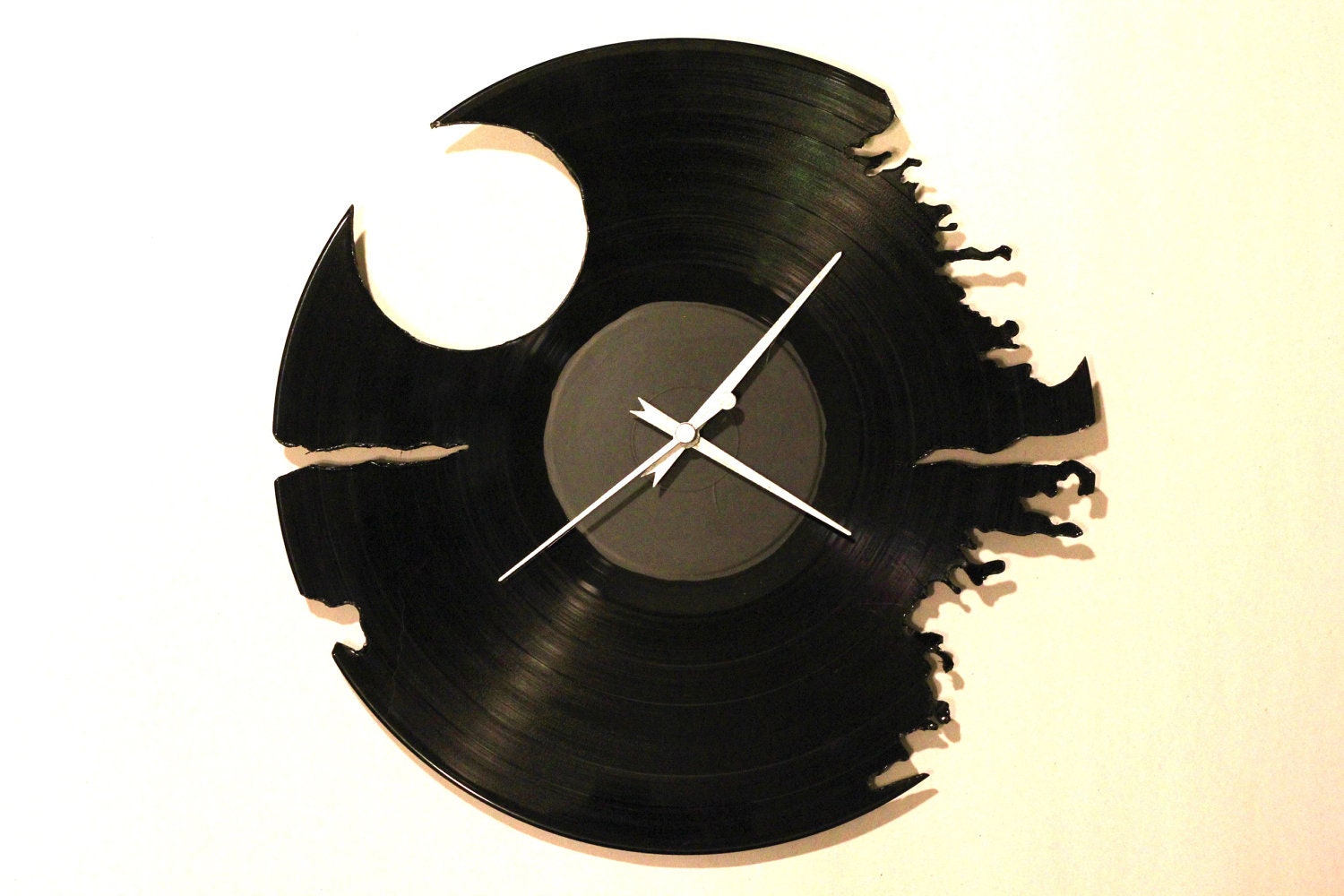 Recycled Vinyl Death Star Wall Clock Handmade and Hand-cut