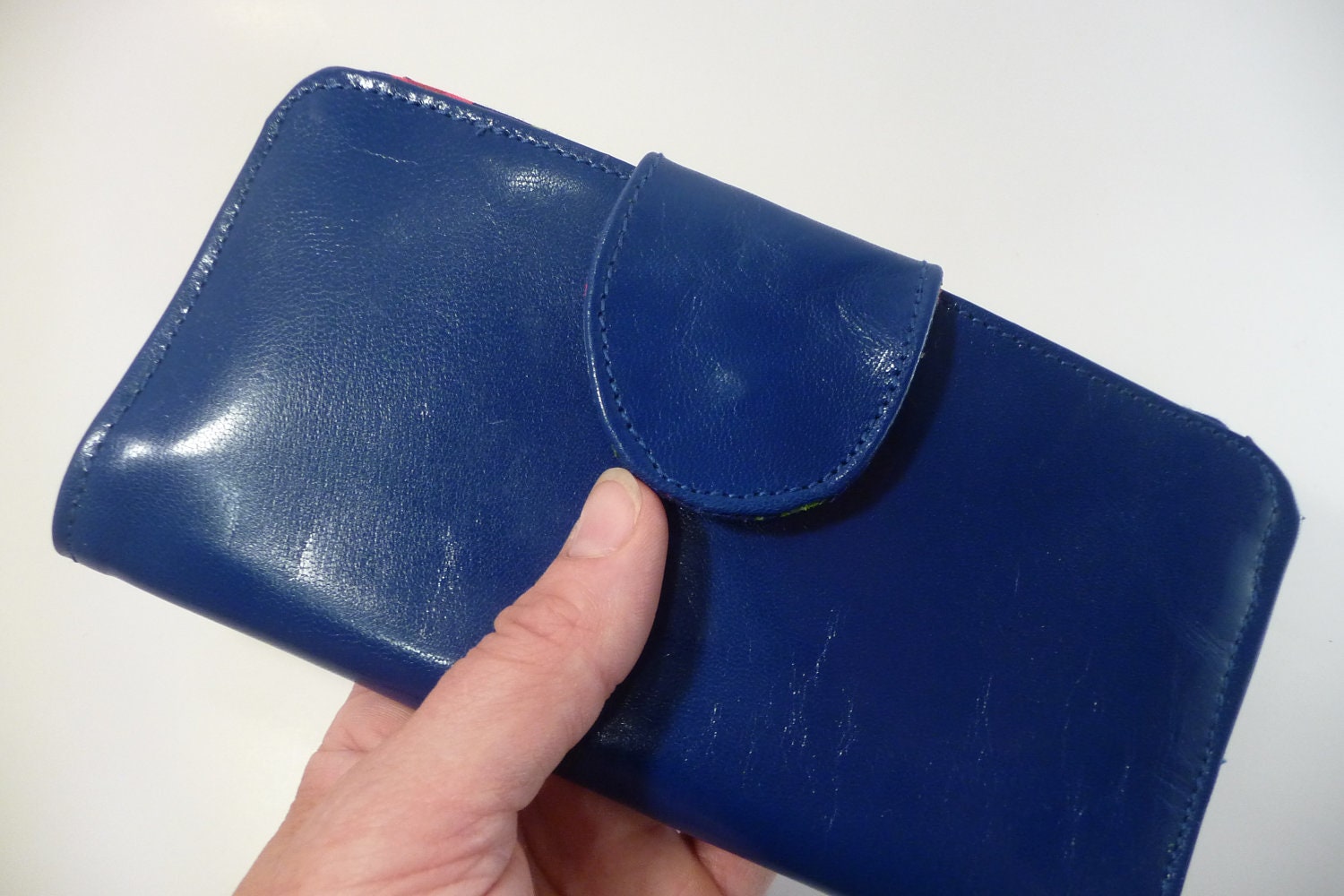 Cobalt Blue Women's Wallet with Red Rose Lining
