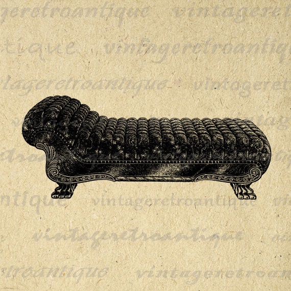 Printable Digital Antique Couch Graphic Furniture Download Illustration Image Vintage Clip Art for Transfers etc HQ 300dpi No.1157